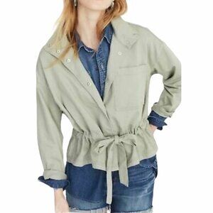 Madewell Southlake Military Jacket Sage Green Snap Buttons Medium Tie Wa…